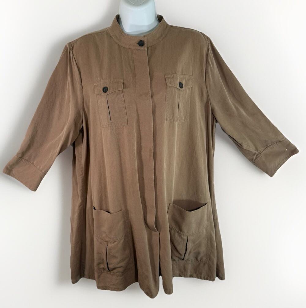 Soft Surroundings Khaki Nairobi Style Popover Shirt Dress Preppy Y2K Sz PXL